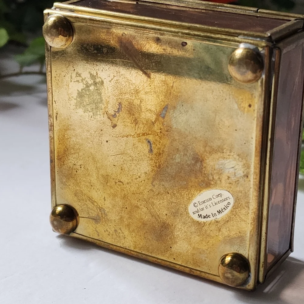 Vintage Art Deco Enesco Glass Brass Trinket Box